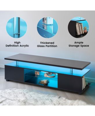 LED TV Stand with Ambient Lighting for 60" TVs, Modern Media Console with Large Side Storage Cabinet and Open Display Shelf for Living Room