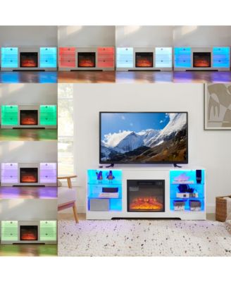 Electric Fireplace TV Stand, 58" Led Entertainment Center for TV up to 32-62", Media Console with USB Charging Outlet for Living Room