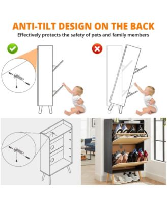 Shoe Cabinet with 2 Flip Drawers, Handwoven Rattan Storage Organizer with 2-Tier Shelves, Narrow Depth Entryway Shoe Rack