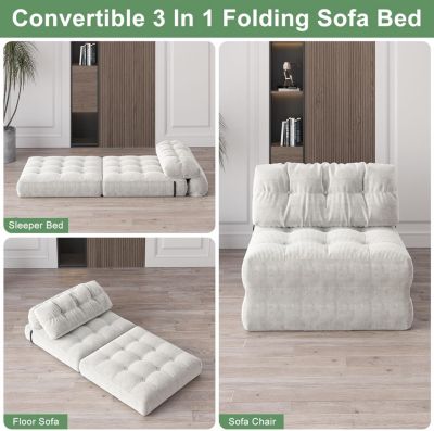 Folding Sofa Bed, Floor Folding Couch with Pillow, Futon Sofa Bed Convertible Sleeper Chair Foldable Mattress Back Support