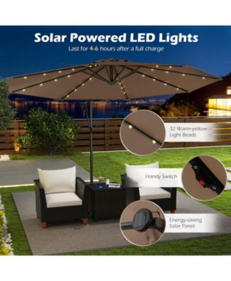 10 ft Solar LED Offset Hanging Umbrella with 32 Lights Infinite Tilt and Weighted Base