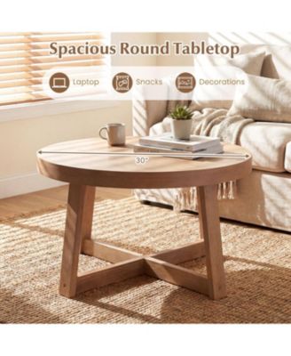 Round Coffee Table Farmhouse Rubber Wood Legs