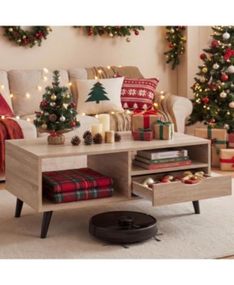 Rectangular Rustic Coffee Table with Storage Shelf