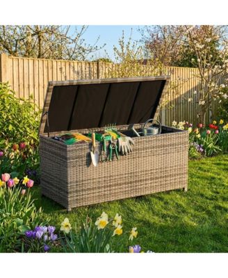 125 Gallon Large Waterproof PE Rattan Deck Box with Wheels