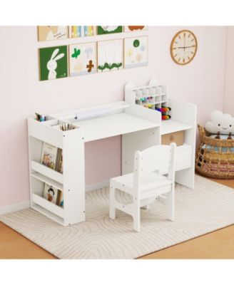 Kids Art Table and Chair Set with Paper Roll Holder and Cabinet