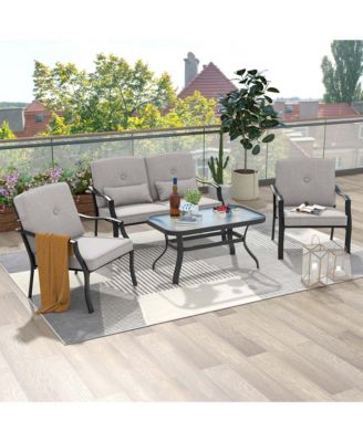 2 PCS Patio Furniture Set Outdoor Loveseat Chair Coffee Table Cushioned Seat