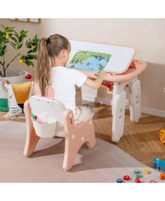 Table and Chair Set for Kids with Flip-Top Bookshelf Storage