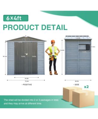4x6FT Iron-Wood Tool Shed Waterproof Outdoor Storage Shed