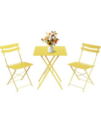 3-Piece Foldable Metal Bistro Set with Square Table, Compact for Small Spaces