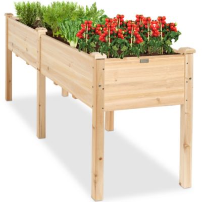 72x23x30in Raised Garden Bed, Elevated Wood Planter Box for Patio w/ Divider Panel