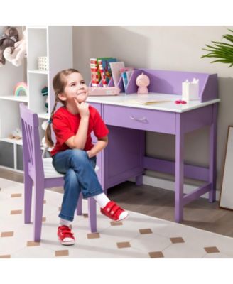 Kids Wooden Writing Desk Set with Drawer and Storage Cabinet