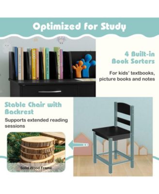 Wooden Kids Study Desk and Chair Student Workstation Set