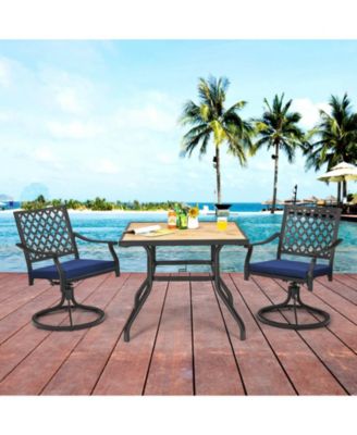 Set of Two Swivel Outdoor Chairs with Cushions and Steel Base