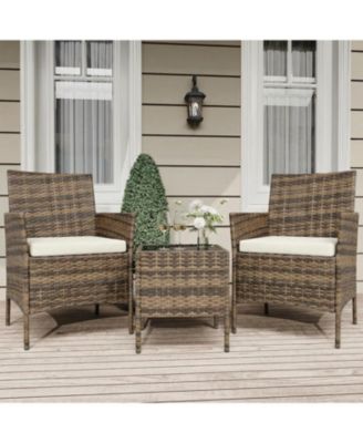 3-Piece Rattan Patio Furniture Set, 2 Chairs and Coffee Table, Gradient