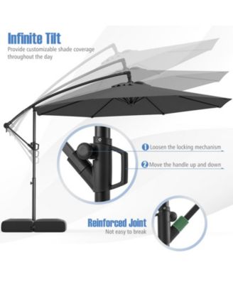 10 ft Cantilever Patio Umbrella with Infinite Tilt 360-Degree Rotation and Weighted Base