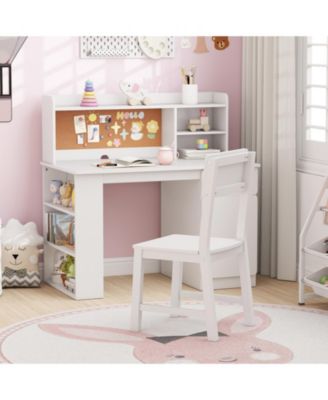 Kids Desk and Chair Set with Hutch and Side Storage Shelf