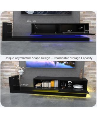 LED TV Stand, High Gloss Wood Entertainment Center, Media Console Table with Power Outlet and 2 Storage Cabinets for Living Room