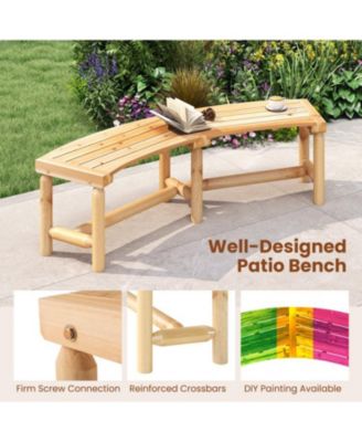 Outdoor Curved Wood Bench Backless Fire Pit Seating