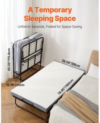 Rollaway Bed, 38" x 75", with 4" Memory Foam Mattress, Portable Folding Bed
