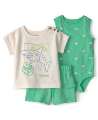 Baby Boys' Shark Top, Bodysuit and Shorts, 3-Piece Set