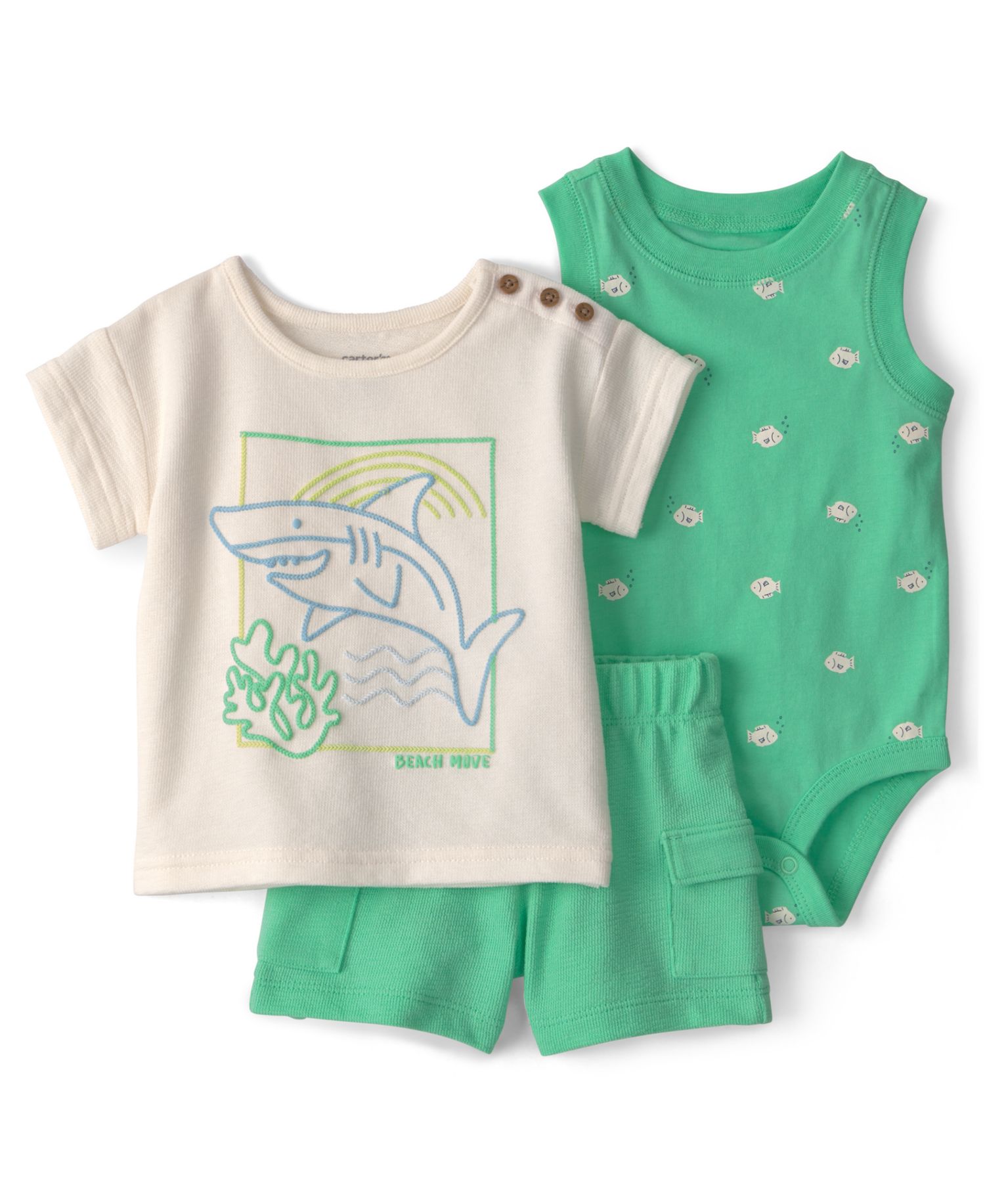 Baby Boys' Shark Top, Bodysuit and Shorts, 3-Piece Set