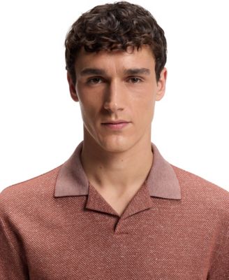 BOSS By Men's Cotton-Linen-Silk Blend Johnny-Collar Polo Shirt