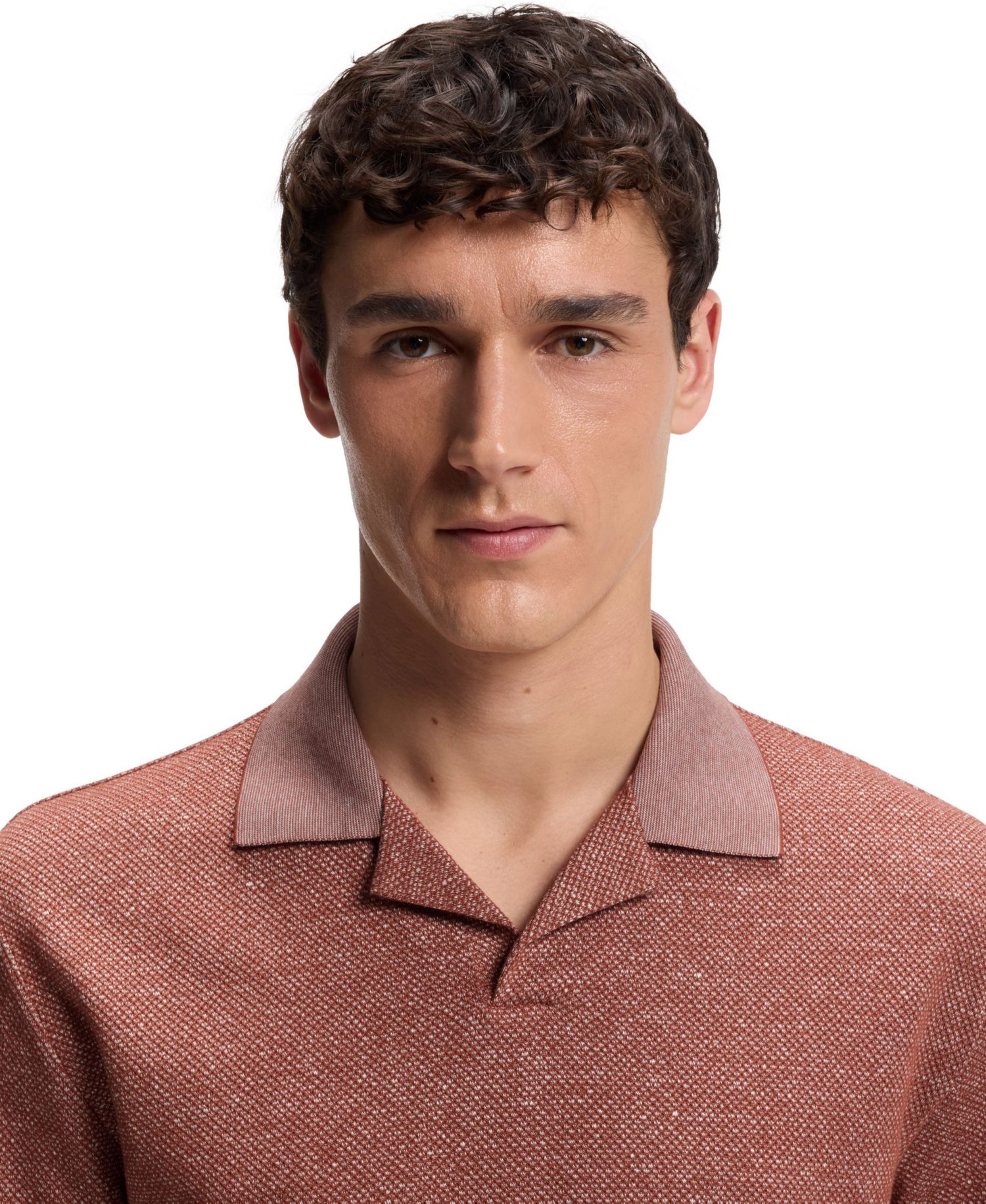 Men's Cotton-Linen-Silk Blend Johnny-Collar Polo Shirt