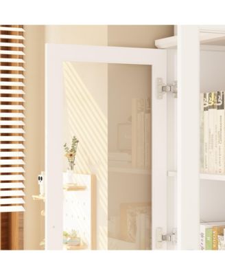 4-Shelf Wood Standard Bookcase With Doors, Cabinet, Drawer