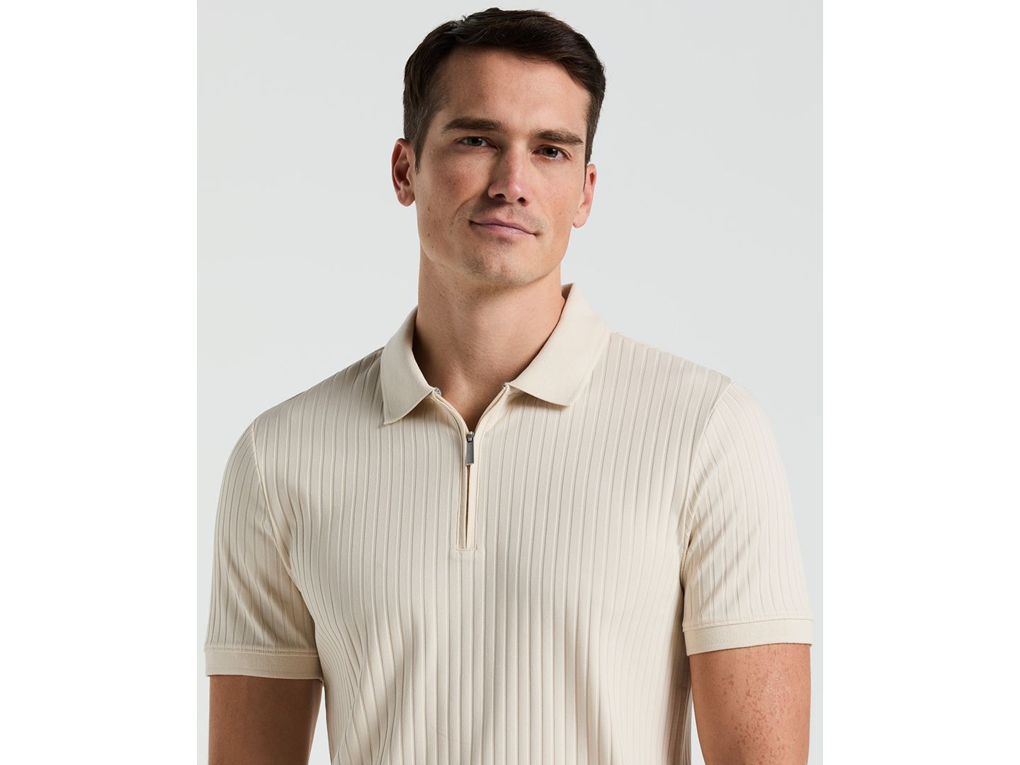 Мужское поло Perry Ellis Quarter-Zip Polo Shirt, цвет: Берёзовый — фото 3