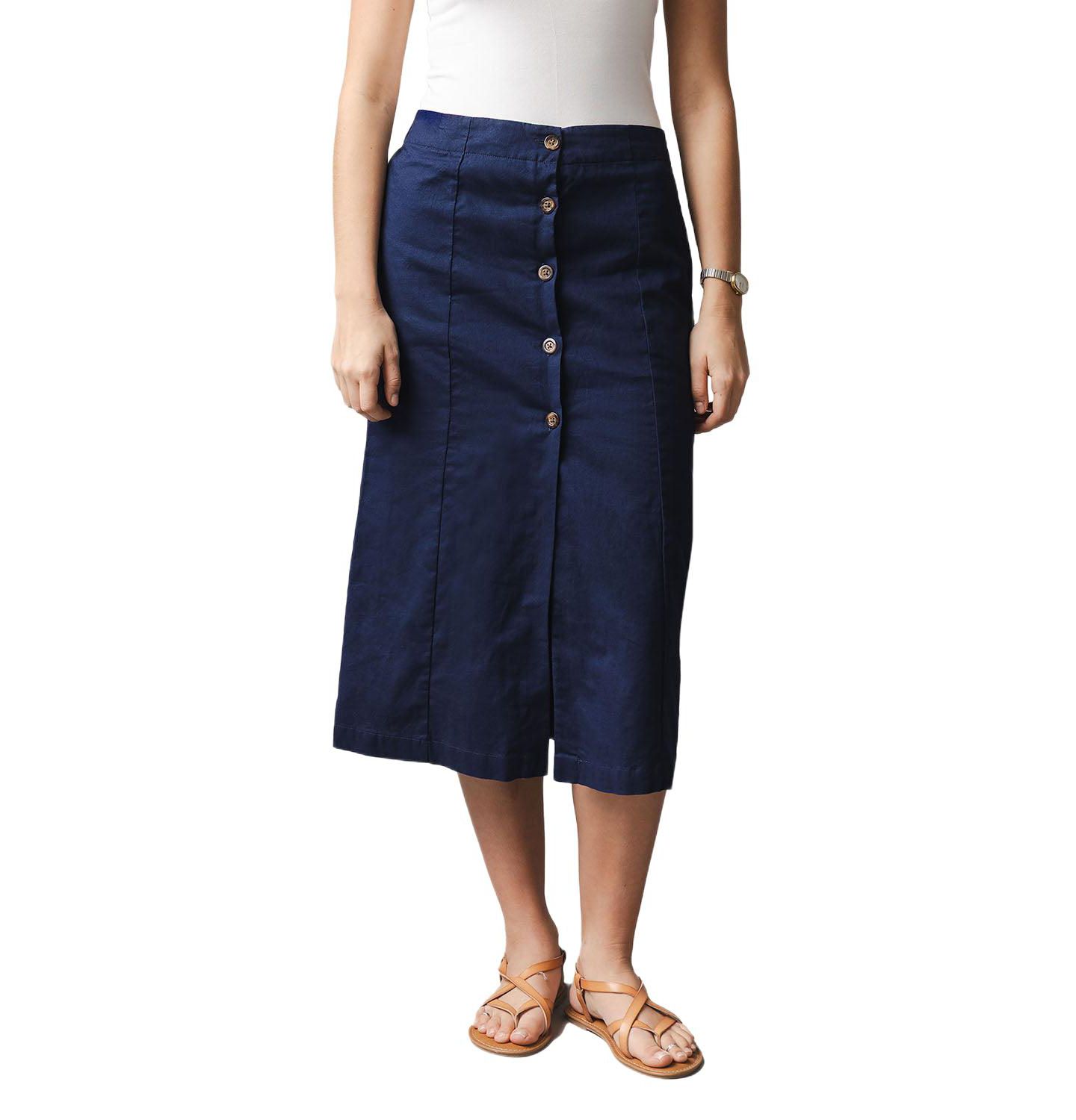 Женская юбка Hope & Henry Linen Button Front, цвет: Тёмно-синий льняной — фото 1