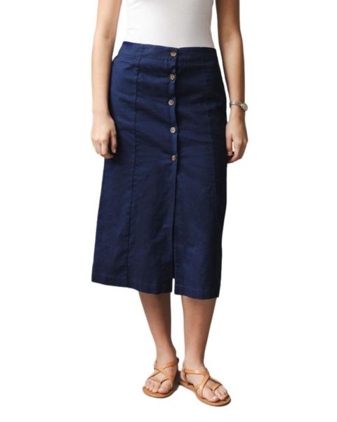 Женская юбка Hope & Henry Linen Button Front, цвет: Тёмно-синий льняной