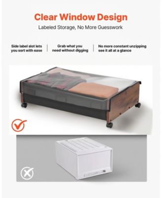 2 Pack Under Bed Storage with Wheels 25.6in x 18.1in x 7.1in Clear Top