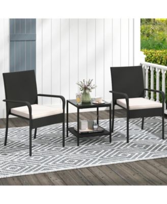 3 Piece Patio Furniture Set with Cushions and Glass Table