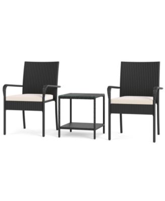 3 Piece Patio Furniture Set with Cushions and Glass Table