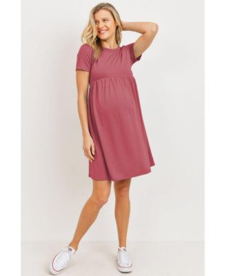 Maternity Crew Neck Empire Waist Mini T-Shirt Dress with Pockets