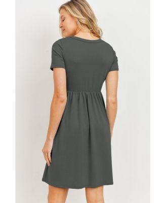 Maternity Crew Neck Empire Waist Mini T-Shirt Dress with Pockets
