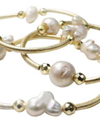 Genuine Imitation Pearl Barre's 3-Stack Bangle Bracelet