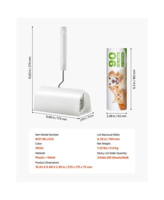 Sticky Lint Roller 3 Pack Extra Large Pet Hair Remover 270 Sheets Strong Sticky Cat Dog Hair Roller