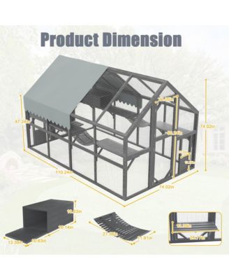 Large Outdoor Cat Enclosure Wooden Shelter 7 Platforms 2 Resting Boxes Bridges Waterproof UV Proof Canopy