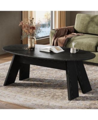 47-Inch Oval Coffee Table, Modern Round Center Cocktail Table with Angled Legs