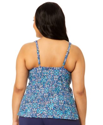 Plus Size Printed V-Neck Underwire Tankini Top