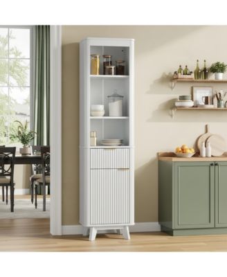 68" Tall White Storage Cabinet with Drawer, Door and Adjustable Shelves