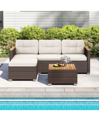 5 Piece Wicker Conversation Set with Cushions and Coffee Table