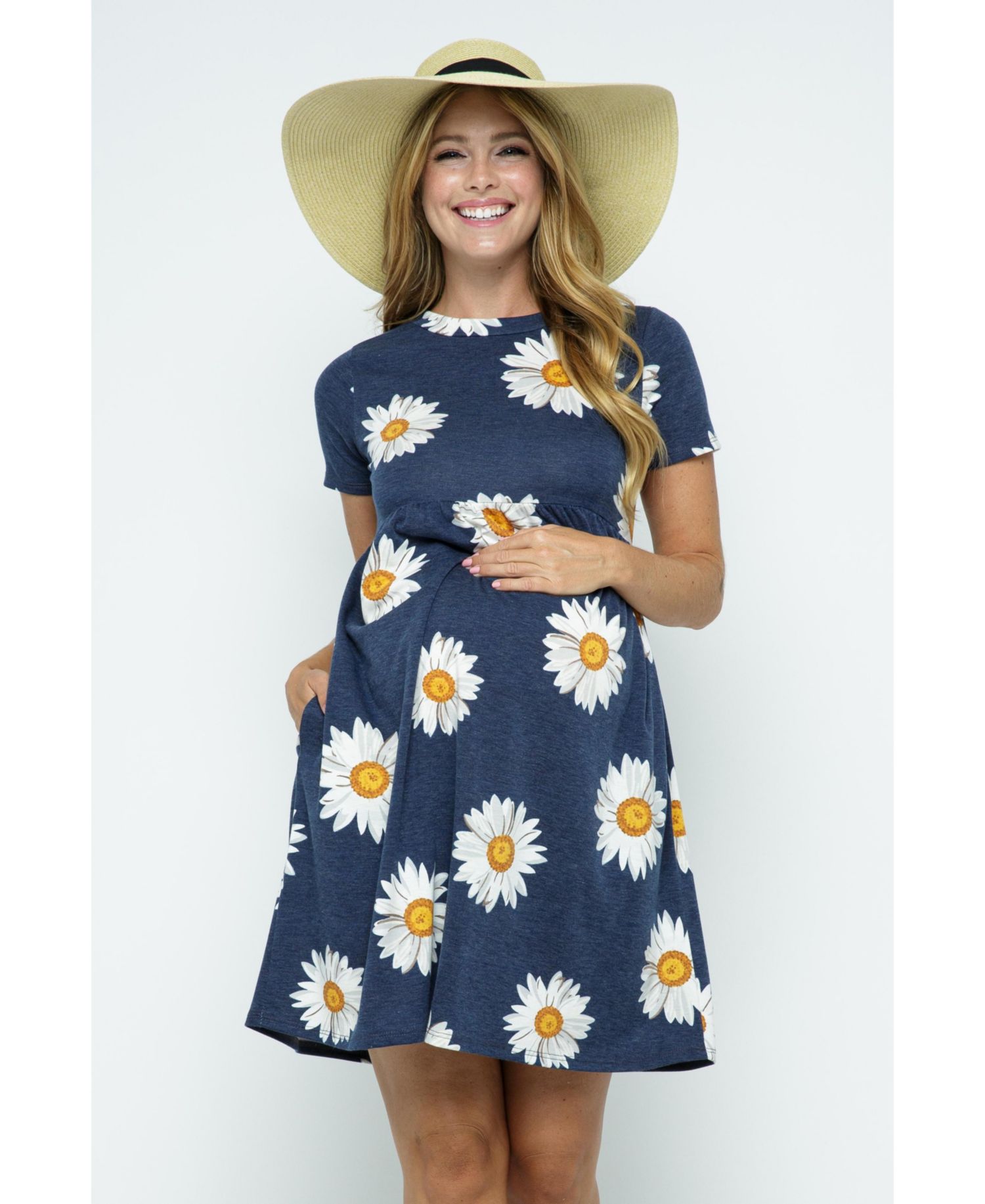 Women's Womeen's Floral Empire Waist T-Shirt Dress with Pockets