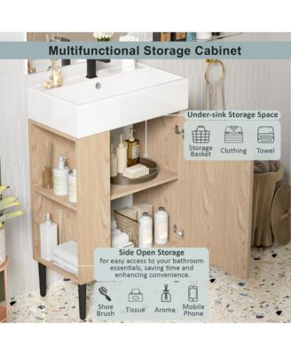 21.6" Wood Bathroom vanity, Combo Cabinet, Bathroom Storage Cabinet, Single Ceramic Sink, Left side storage