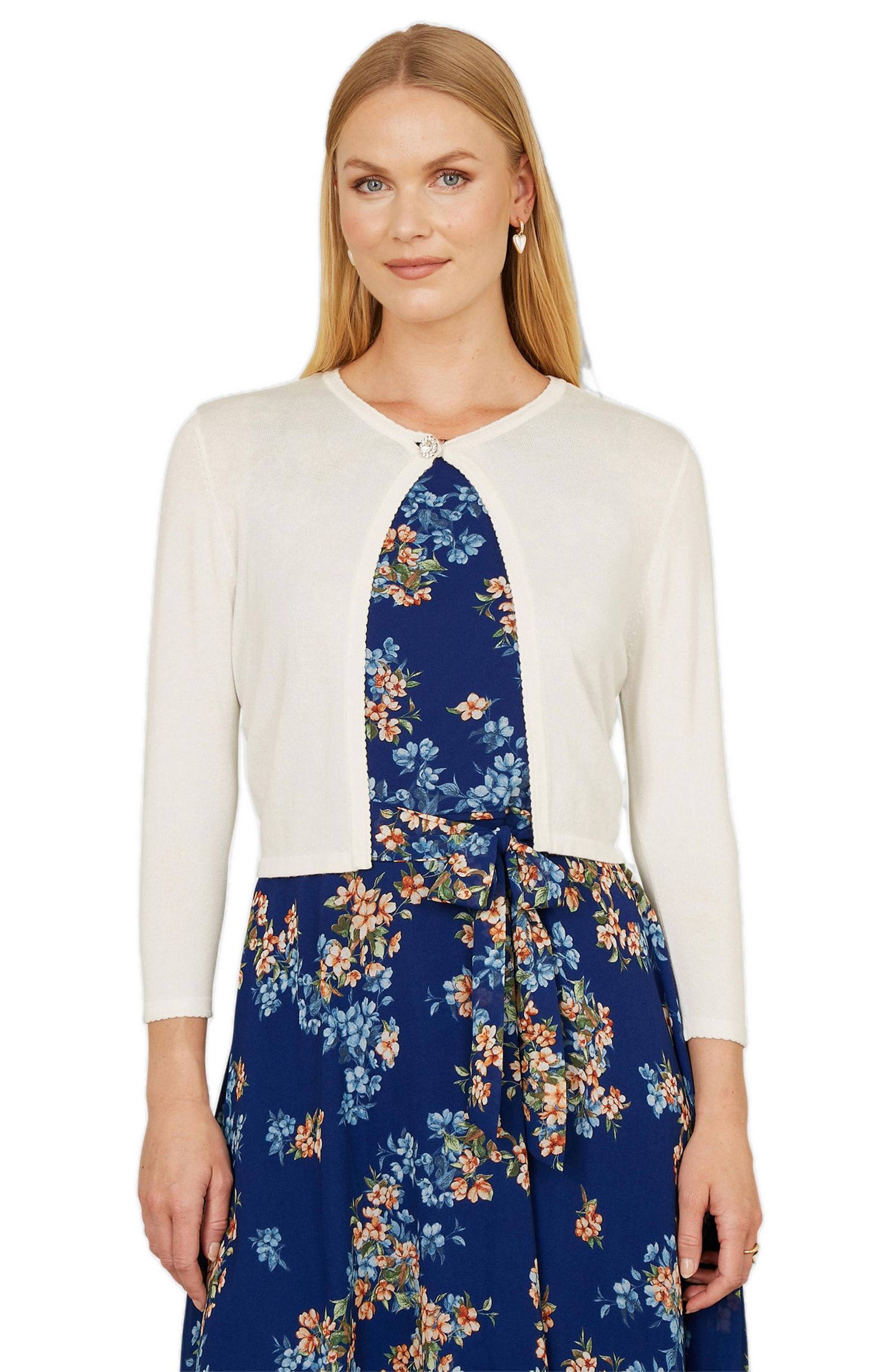 Women's Diamante Button Cropped Cardigan