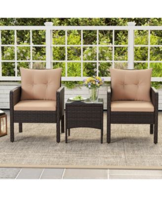 3 Piece Patio Wicker Furniture Set with Cushions for Balcony