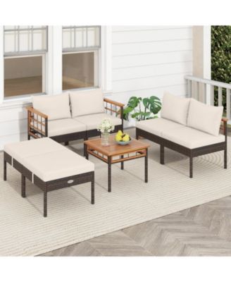 Patio Rattan Chairs with Ottomans and Side Table for Backyard