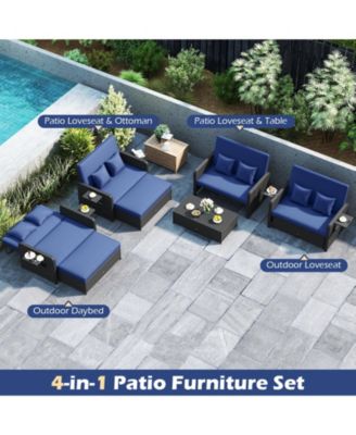 PE Wicker Outdoor Daybed with Adjustable Backrest and Ottoman