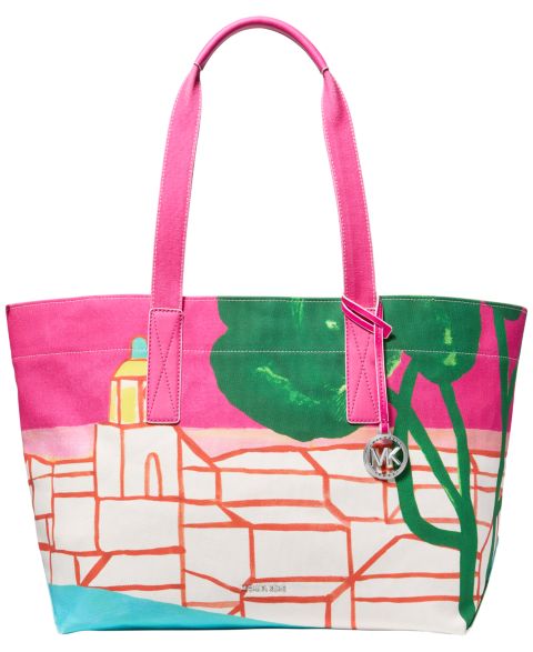 Женская сумка Michael Kors X Christina Zimpel Large Cotton Canvas, цвет: Оптический белый / Розовый